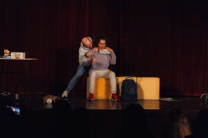 Santiago Arca Henon performing as "This is Our Youth" (1996), by Kenneth Lonergan. It is a play about becoming an adult in a big American city where many dangers and temptations lurk for innocence. The story of two friends, stolen money, drugs, loneliness, bad parents, and a girl. In the scene, Warren visits Dennis (me). He brings not only weed but also a lot of money. This is the beginning of troubles and complications. Play performed as part of the Weekend Acting School for Adults, of the Akademia Sztuki i Kultury. February 2024.