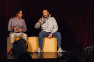 Santiago Arca Henon performing as "This is Our Youth" (1996), by Kenneth Lonergan. It is a play about becoming an adult in a big American city where many dangers and temptations lurk for innocence. The story of two friends, stolen money, drugs, loneliness, bad parents, and a girl. In the scene, Warren visits Dennis (me). He brings not only weed but also a lot of money. This is the beginning of troubles and complications. Play performed as part of the Weekend Acting School for Adults, of the Akademia Sztuki i Kultury. February 2024.
