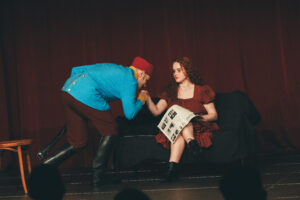 Santiago Arca Henon performing as "The Count", in the scene "The Actress and the Count", from La Ronde, an avant-garde play published in 1900 by Austrian playwright Arthur Schnitzler. The Count is a Captain of Dragoons of the Austro-Hungarian empire (KuK Dragoner). Warsaw, June 2024. As part of the Weekend Acting School for Adults, of the Akademia Sztuki i Kultury.