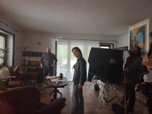 Santiago Arca and Sándor Mátyás in the set of the short film "Inaudible", written and directed by Sándor Mátyás from the Warsaw Film School.